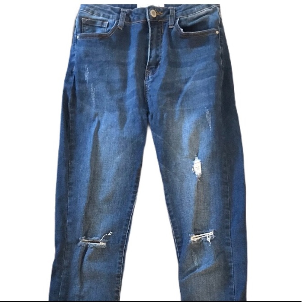 I & M Distressed High-Rise Jeans Med Wash Sz 9